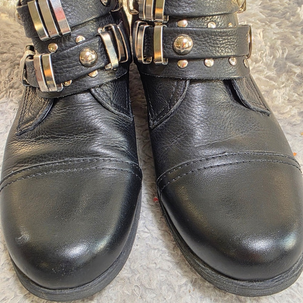 Black Studded Strap Ankle Boots - Women - Picture 5 of 13
